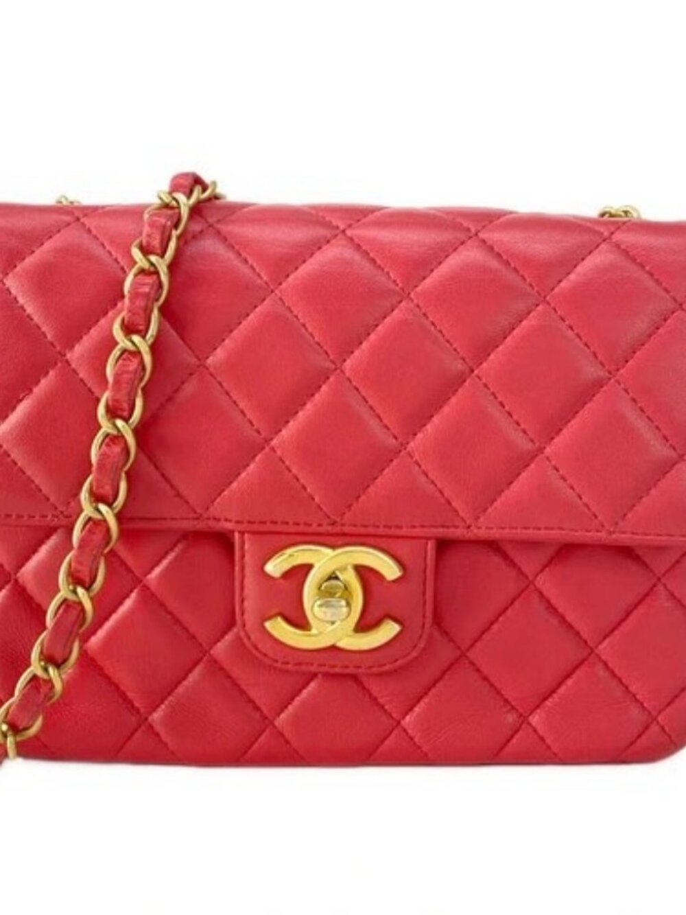 CHANEL Mini Matelasse AS3737 Red Lambskin Shoulder Bag Gold hardware